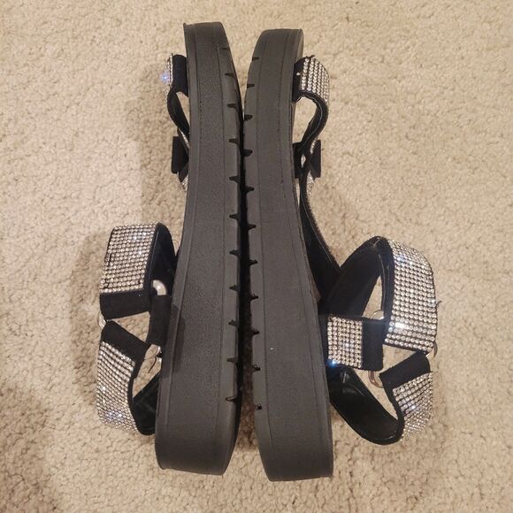 Steve Madden NIL Sandals Women shoes Platform Silver Rhinestones Size 6 Hook Eye - Picture 3 of 10